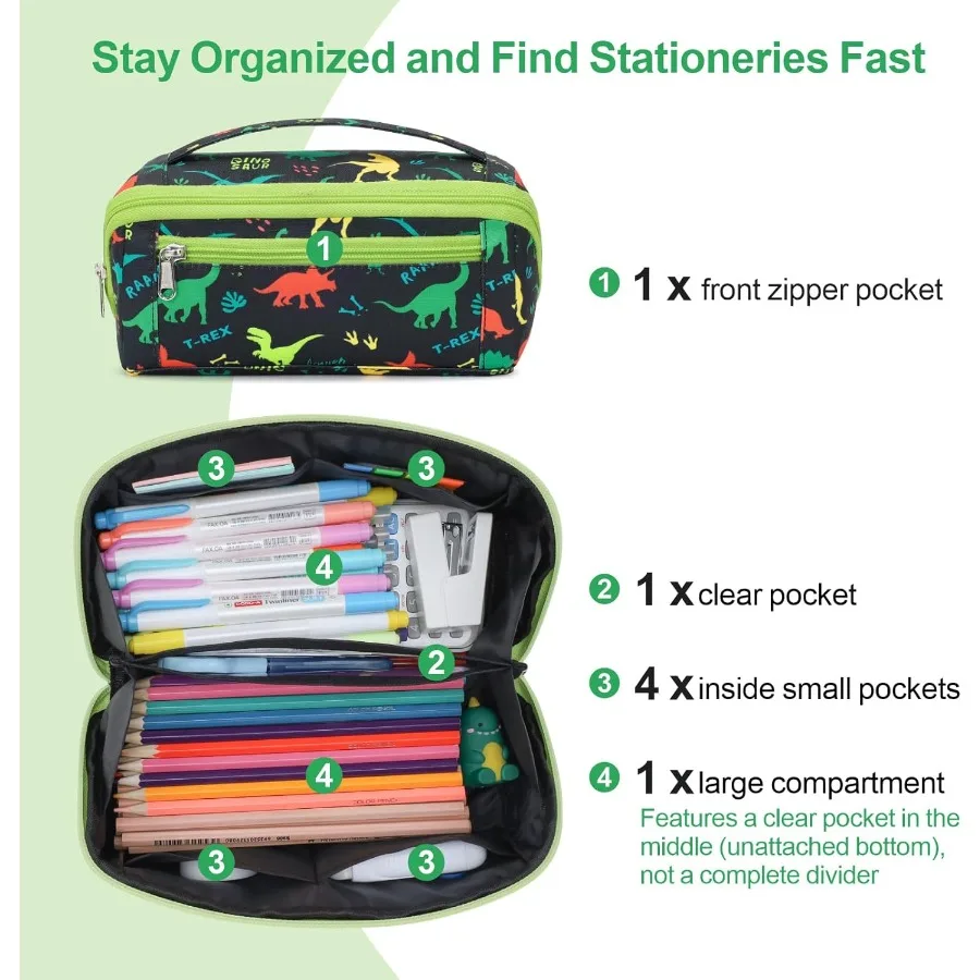 กล่องดินสอความจุขนาดใหญ่สำหรับเด็กผู้ชาย - กระเป๋าใส่ดินสอเปิดกว้างพร้อมช่องใส่ของ 8 ช่อง ดีไซน์นุ่มน่ารัก เหมาะสำหรับอุปกรณ์การเรียน