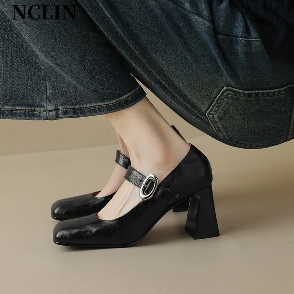 

Туфли Marie Janes на высоком каблуке с квадратным носком, летние женские туфли на мелком каблуке, новинка 2024, дизайнерские модельные туфли, элегантные туфли-лодочки Femme