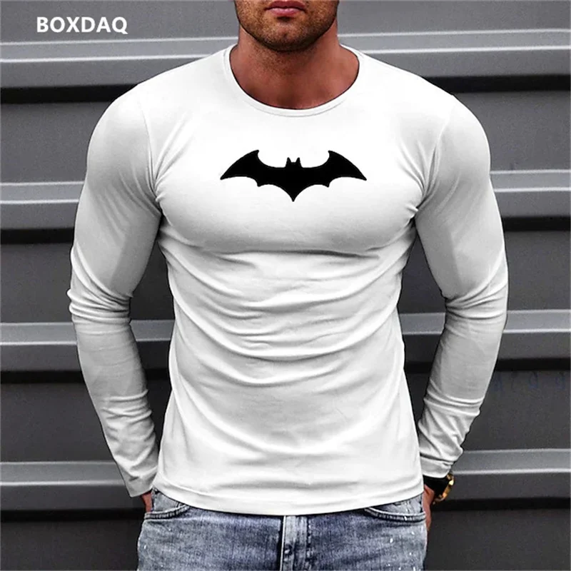 Bat Graphic 3D T-shirts For Men\'s Long Sleeve Street Style Hip Hop Male Tees 6XL Plus Size Loose Casual Sporty Tops Clothing