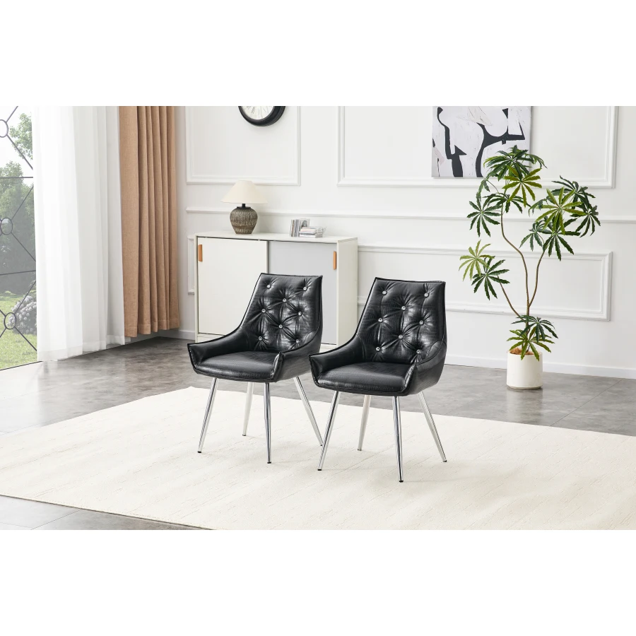 Crocodile Pattern Premium PU Leather Accent Chair, Diamond Decor Backrest, Chrome Silver Metal Legs and High-Resilience Sponge
