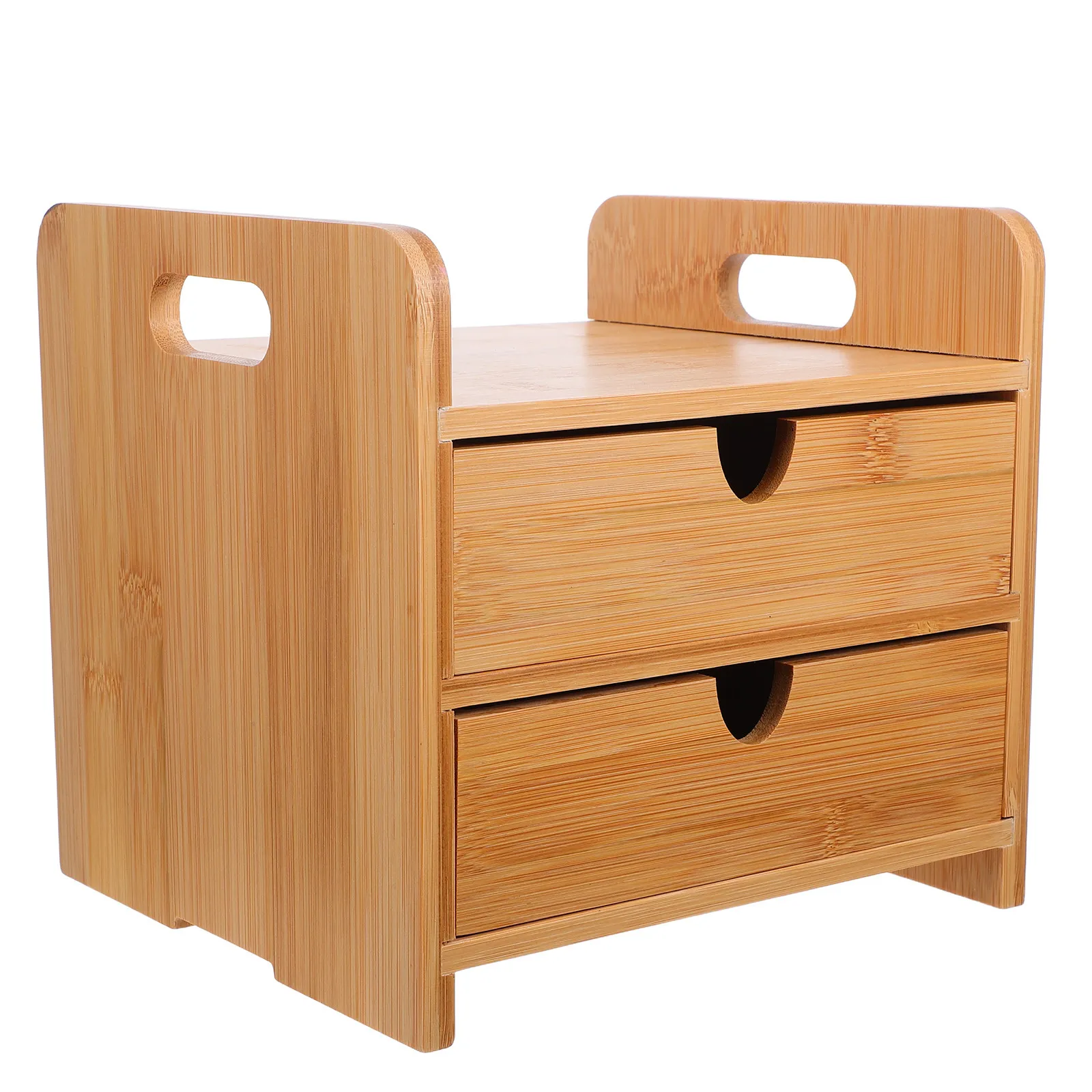 3-Tier Bamboo Desktop Organizer 2 Drawers Storage Box Tabletop Craft Box Stationery Organizer Bamboo Storage Cabinet