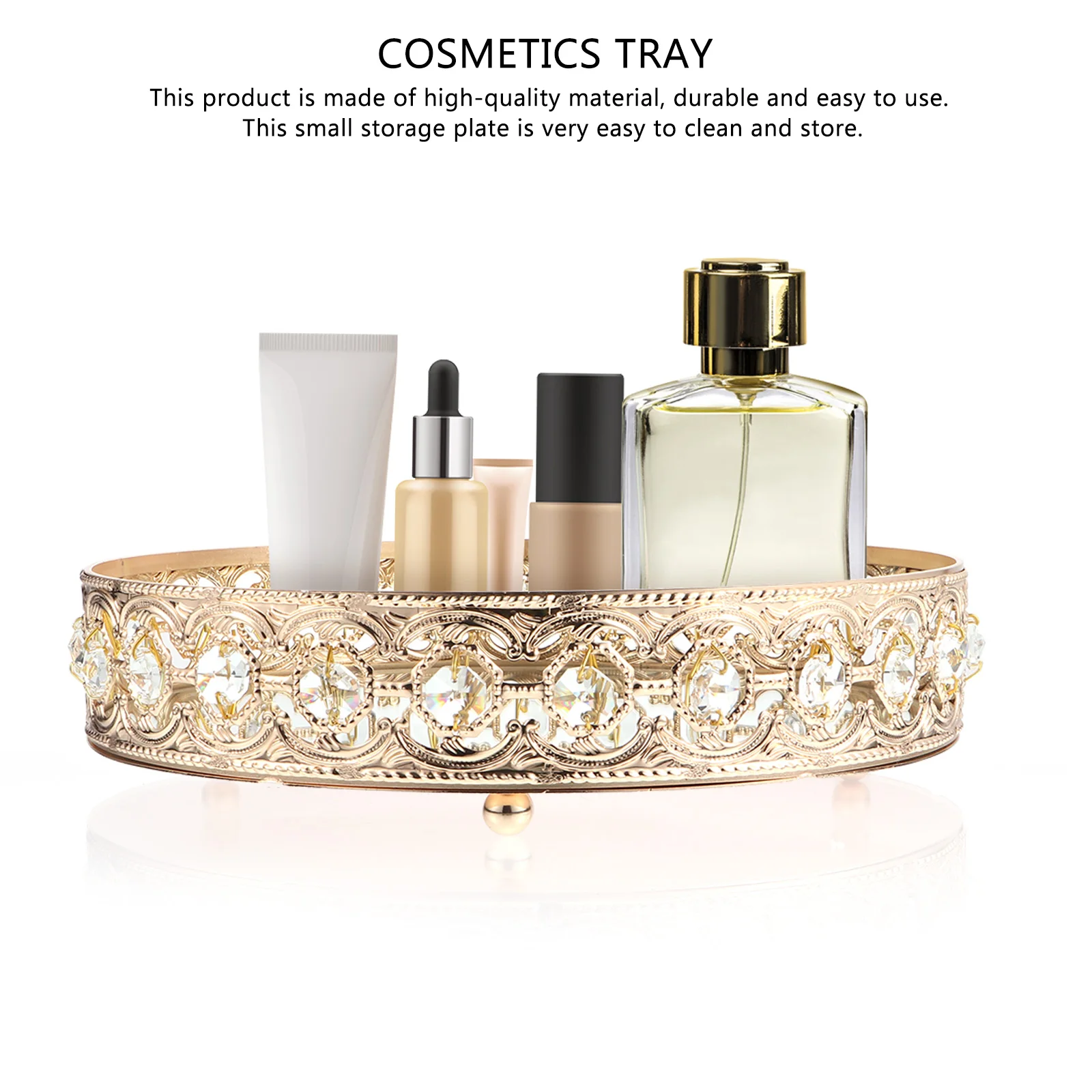 

1Pcs Jewelry Storage Mirror Plate 25cm European Style Hollow Glass Cosmetics Tray Multipurpose Home Adornment Cosmetics Tray