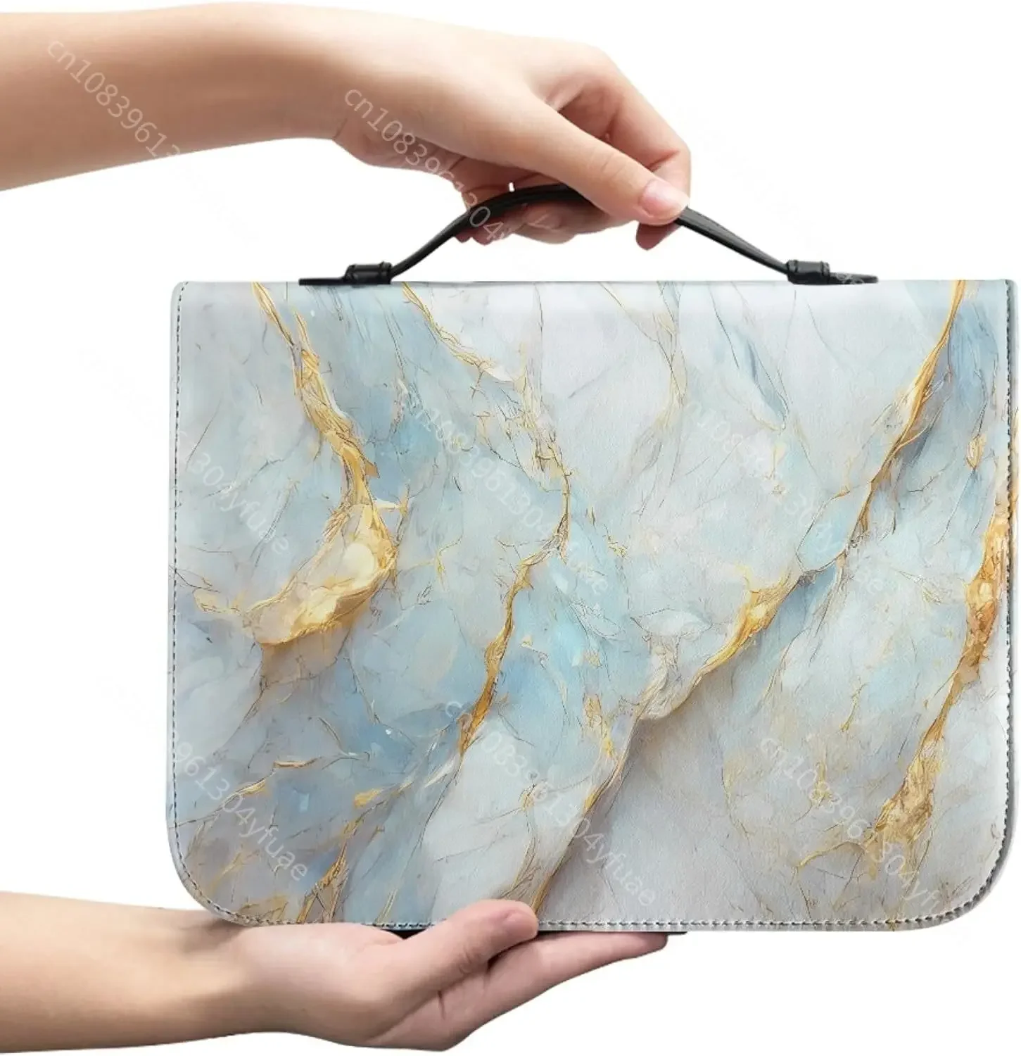 Marble Bible Cover for Men White and Gold Bible Case for Women Girl with Handle and Zipper Bible Bag Journal Case Christian Gift