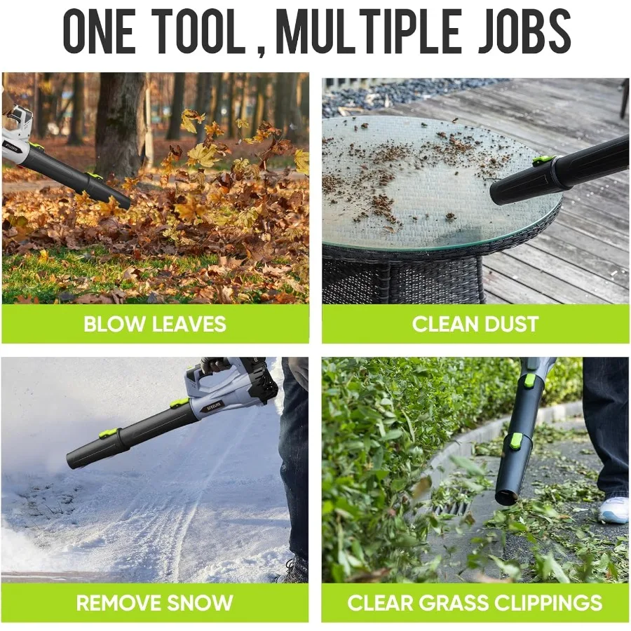 منفاخ أوراق شجر لاسلكي 21 فولت مع تدفق هواء عالي الأداء بقدرة 150 ميلا في الساعة و600 درجة مئوية في الدقيقة، مثالي للعناية بالحديقة وأوراق تنظيف الفناء والغبار R