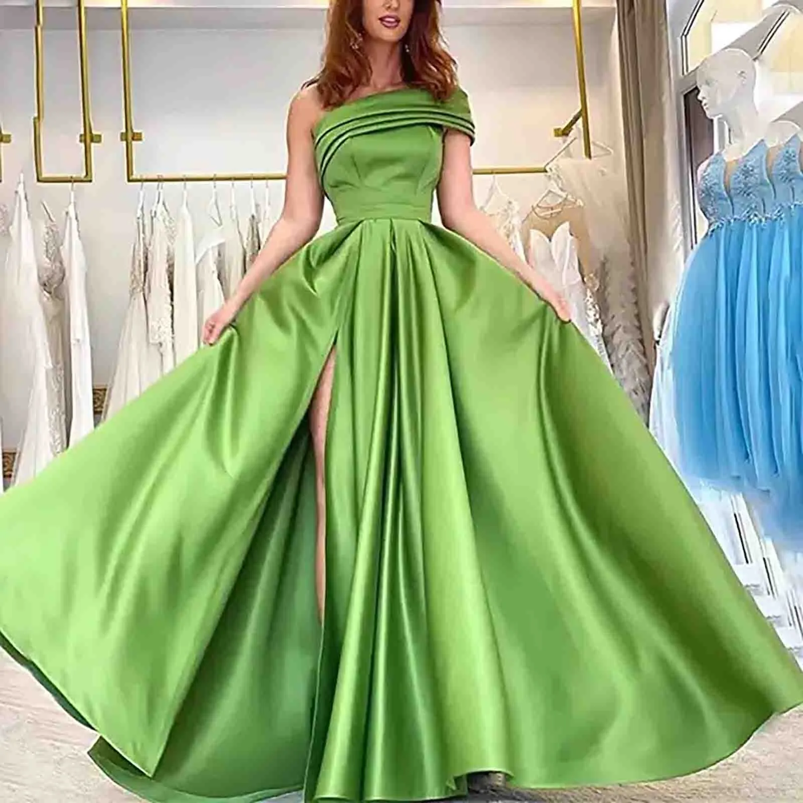 Fall Dresses For Women 2023 One Shoulder Floor Length Side Slit Solid Color Sleeveless Elegant Party Dresses Prom Evening Dress