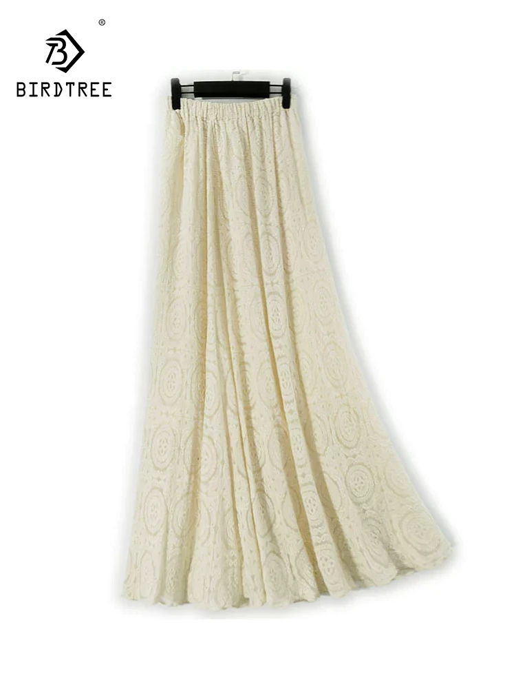 กระโปรงผ้าไหม BirdTree สำหรับผู้หญิง ดีไซน์หรูหรา เอวยางยืดสูง ปักลายสไตล์เรโทร กระโปรงลำลองอเนกประสงค์ เหมาะสำหรับเดินทางไปทำงาน รุ่นใหม่ประจำฤดูใบไม้ร่วงปี 2025 รุ่น B59164CC