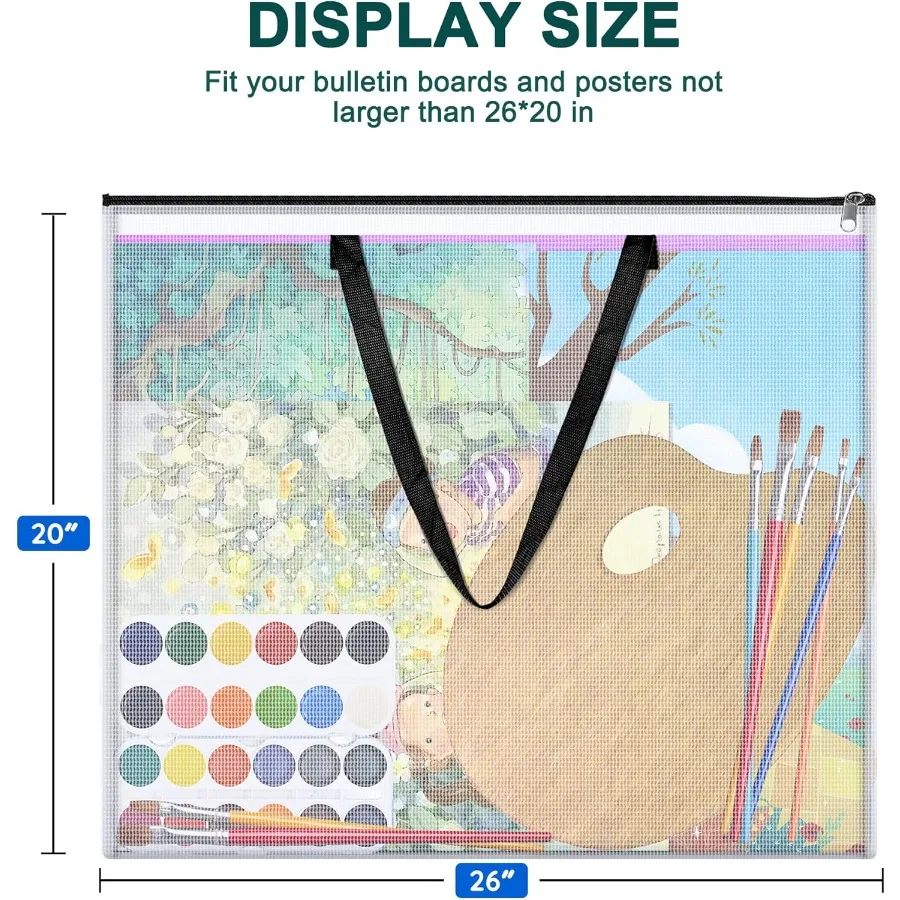 Borse per portafogli artistici da 20x26 pollici Custodia per opere d'arte con manico e cerniera Organizzatore di cartelle impermeabili in rete per bacheca