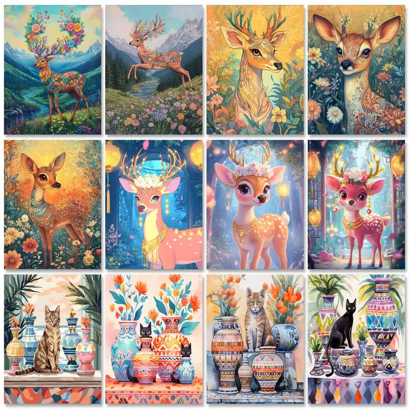

RUOPOTY Acrylic Painting By Numbers Kits For Starter Kit Deer Pattern Art Painting For Unique Gift
