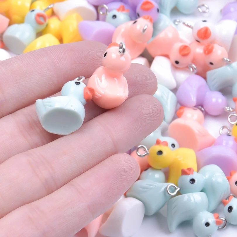 10/30/50/100pcs/Lot Multicolored Resin 3D Duck Charms Cute Animal Pendant For Jewelry Making Diy Earrings Keychain Accessories