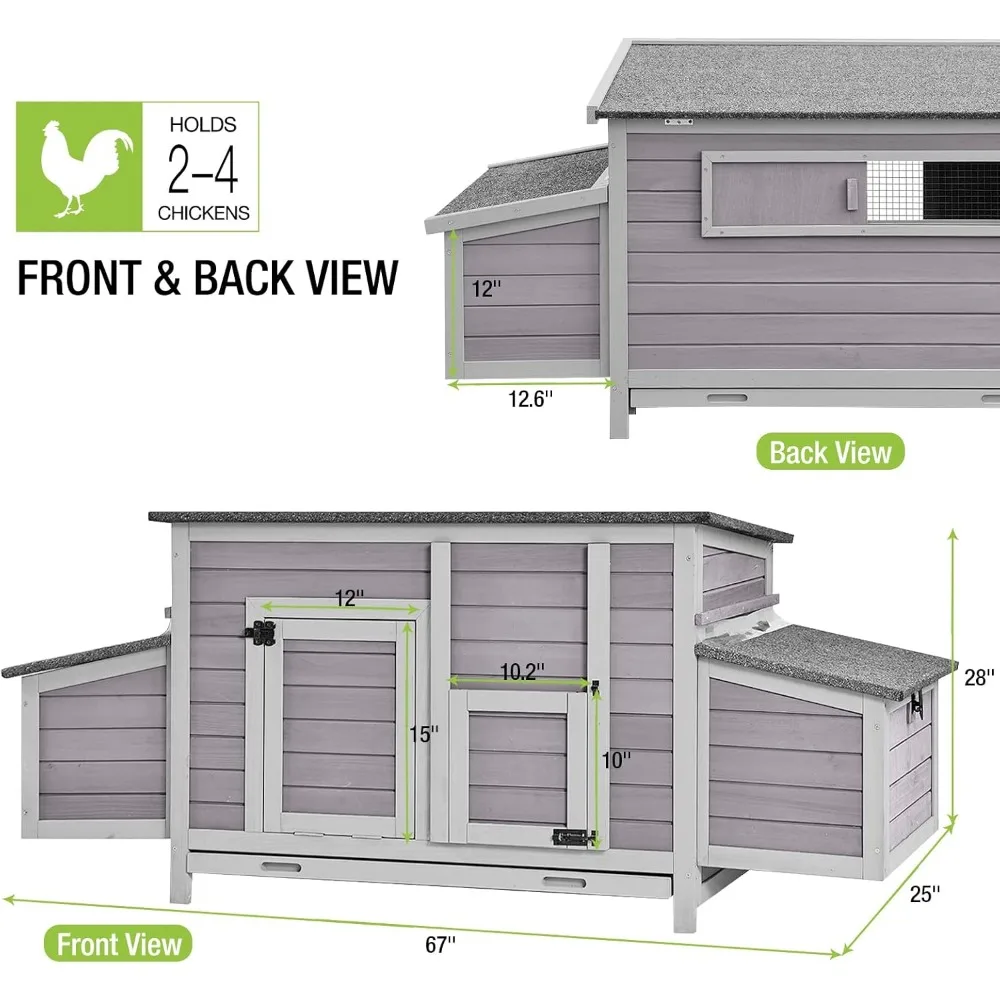 Pollo de madera para exteriores con dos perchas y cajas anidadas grandes duales