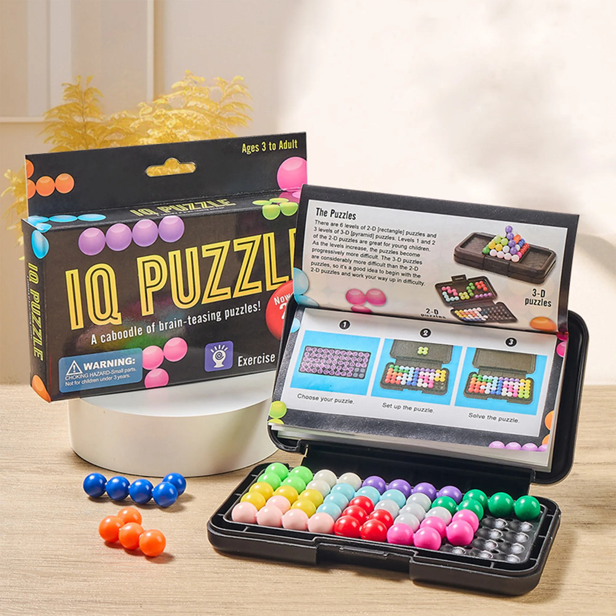 120 Challenges IQ 3D Puzzle Board Game Classic Pyramid Plate Pearl Logical Mind For Children Pyramid Beads Montessori Toys Gifts