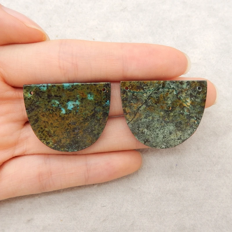 

2PCS African Turquoise Half-Moon Pendants Earthy Teal-Brown Gemstone Jewelry Components for Crafting Unique Accessories
