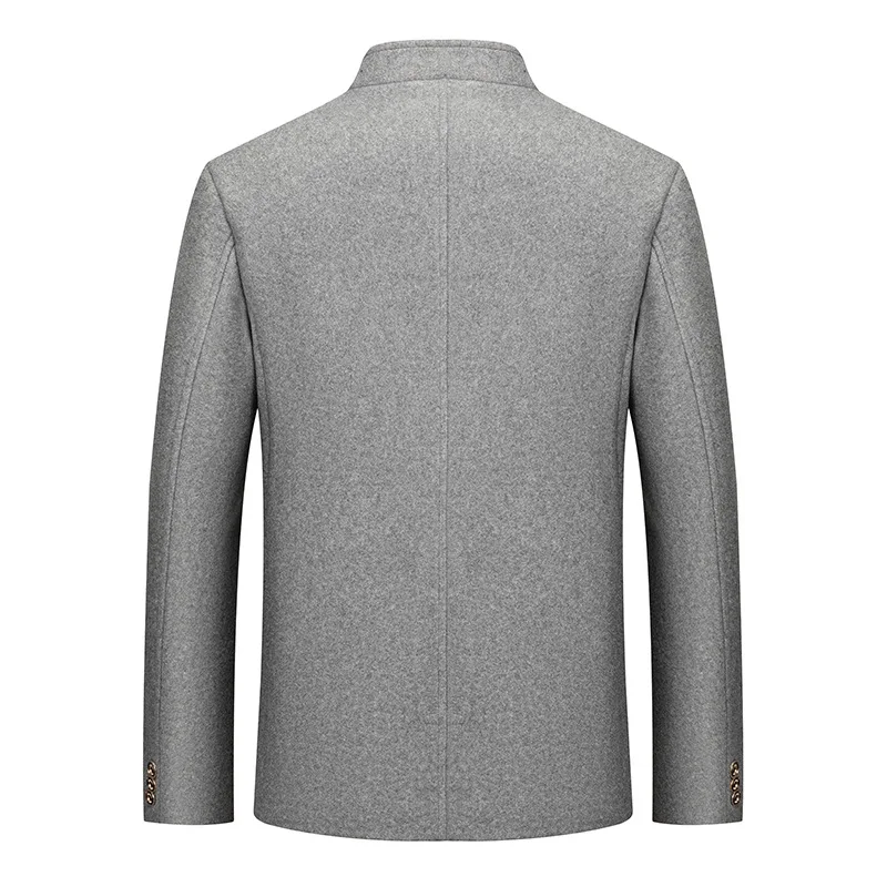 KIDWHXR Men Wool Jacket Autumn Slim Stand Collar Single-breasted Man Outerwear Retro Solid Long Sleeve Business Casual Male Coat