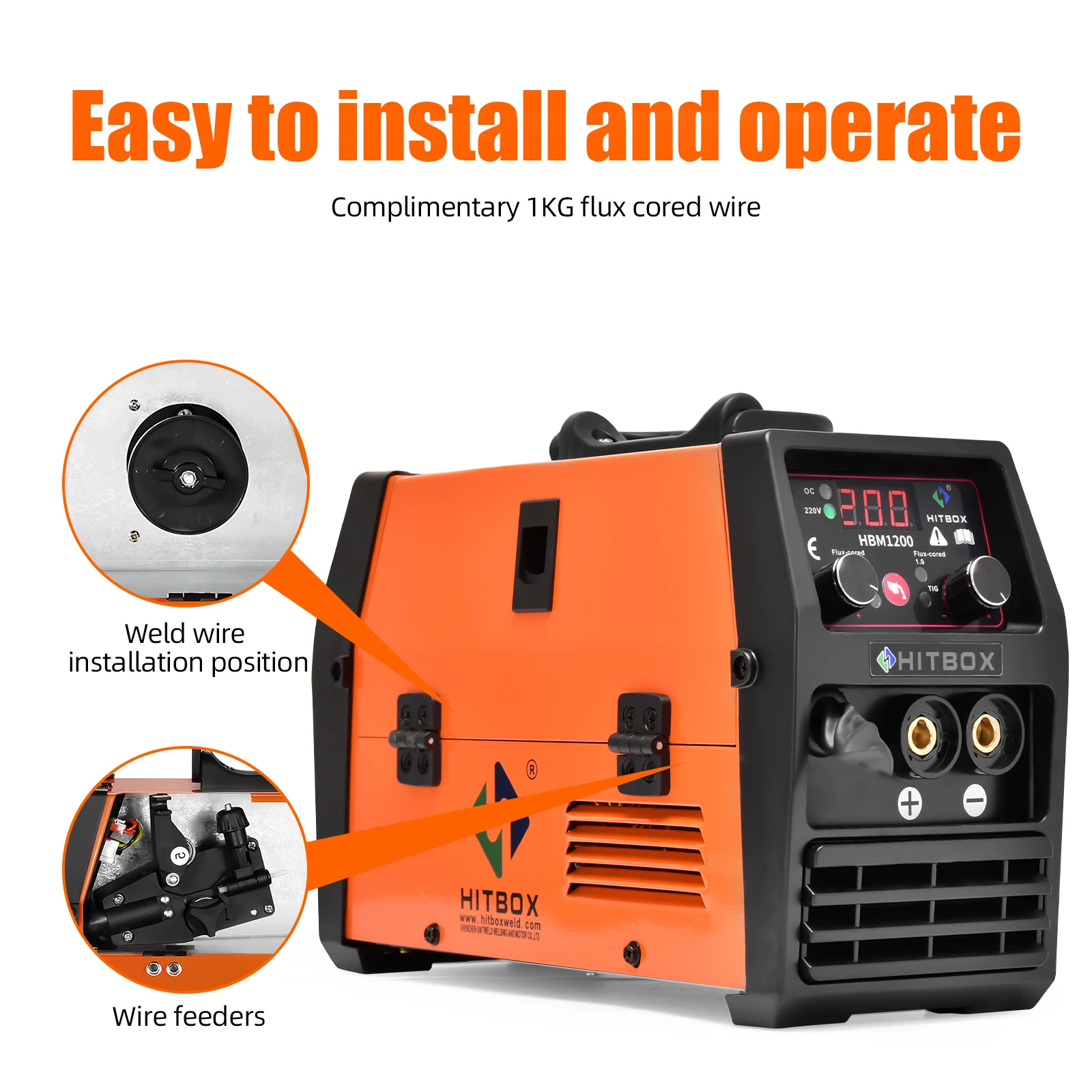 HITBOX 3 in 1 Synergy MIG Welder Semi-Automatic 110V 220V Inverter TIG Argon Arc Gas-Less MIG Welder HBM1200 Welding Machine