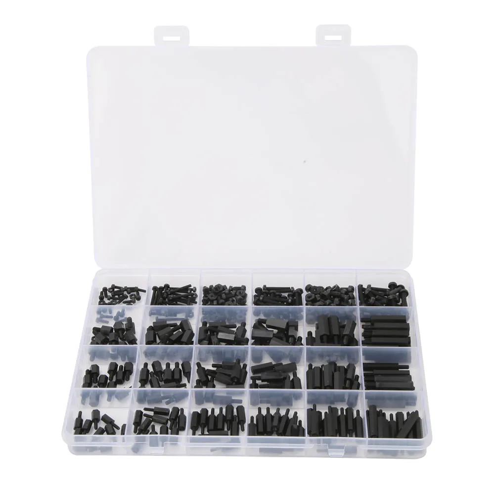 360Pcs/set M2/M2.5/M3 Hex Standoff Screw Nut Black Nylon Male Female Hex Standoff Hex Standoff Spacer Screw Nut Assortment Kit