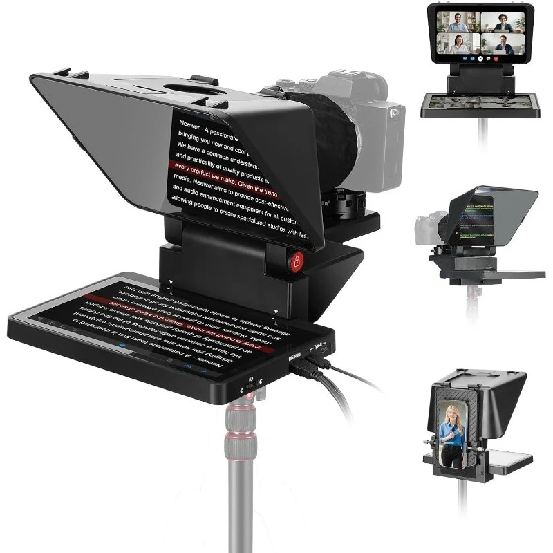 11 inch 2-in-1 teleprompter with display screen mirroring, suitable for PC and mobile phones
