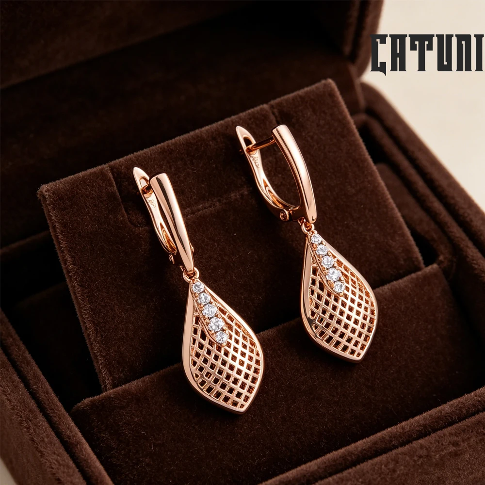 Catuni Delicate Mesh Teardrop Earrings Cubic Zirconia Crystal Accents Women's Jewelry For Weddings Banquets And Anniversaries