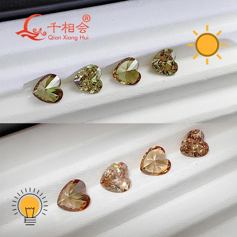 8*8mm heart shape Turkey Diaspore Gibbsite Zultanite green yellow change color cubic zirconia loose stone cz stone