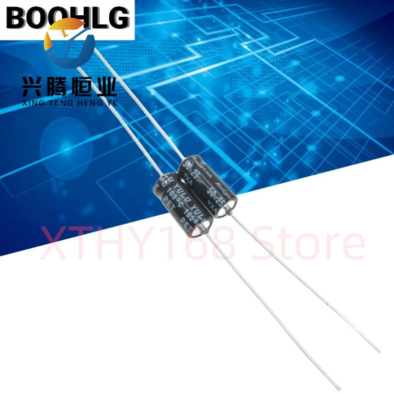 10PCS horizontal axial polarized filter electrolytic capacitor 50v 25uf 6X13mm