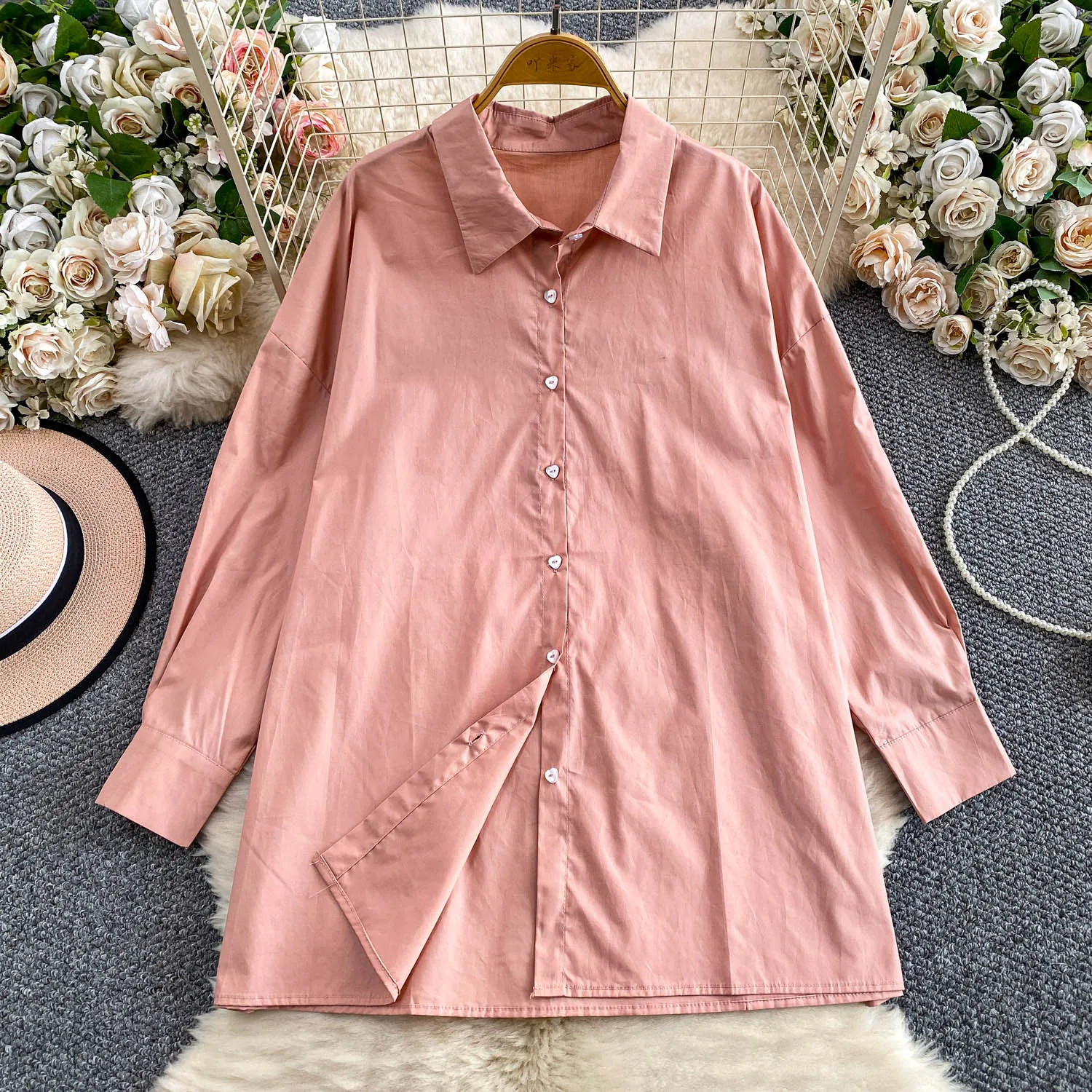 

SuperAen Korean-style Lapel Collar Long-sleeved Shirt Women 2025 Autumn Design Single-breasted Casual Mid-length Tops