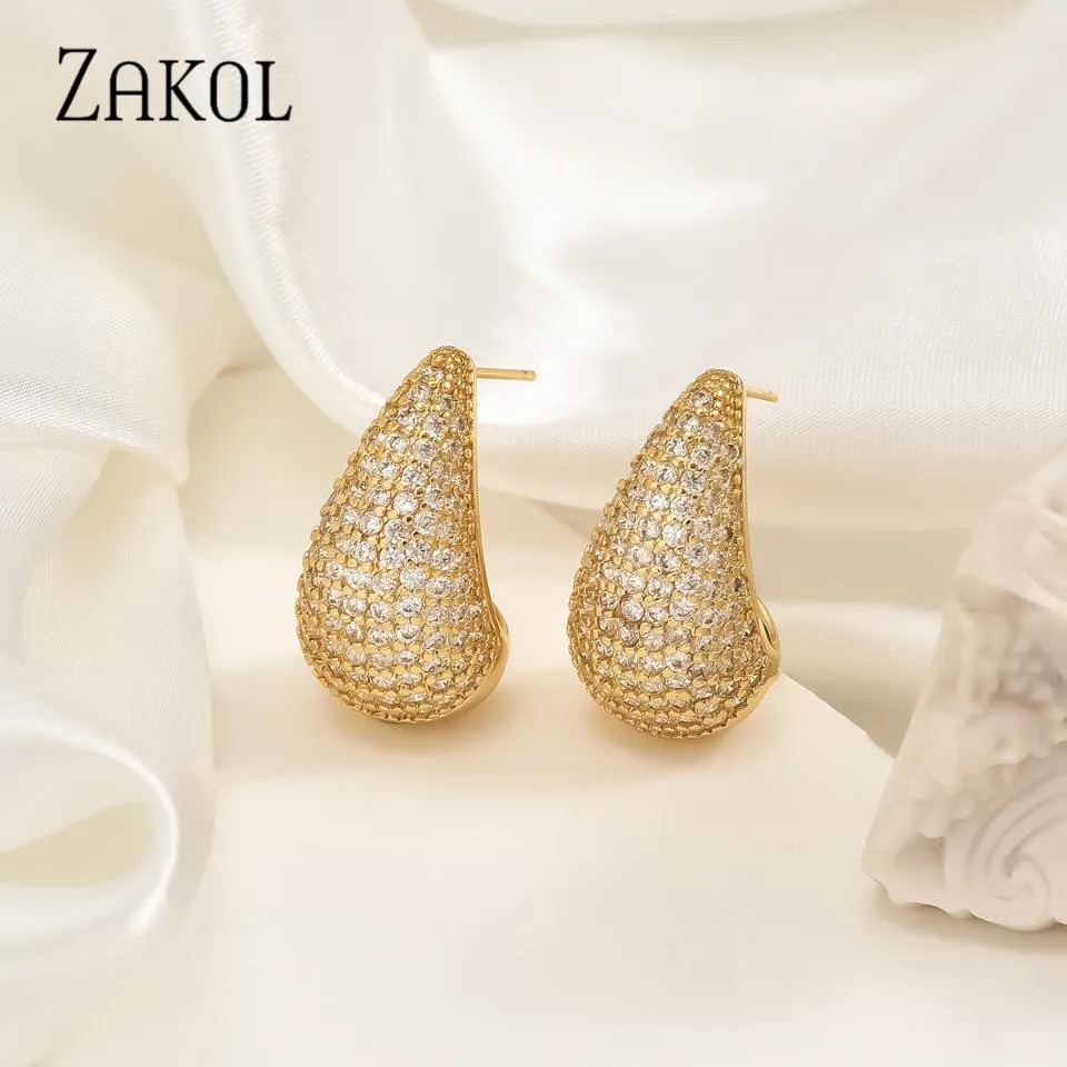 ZAKOL New Design Shiny Cubic Zirconia Big Water Drop Earrings For Women Luxury Temperament Wedding Bride Party Jewelry