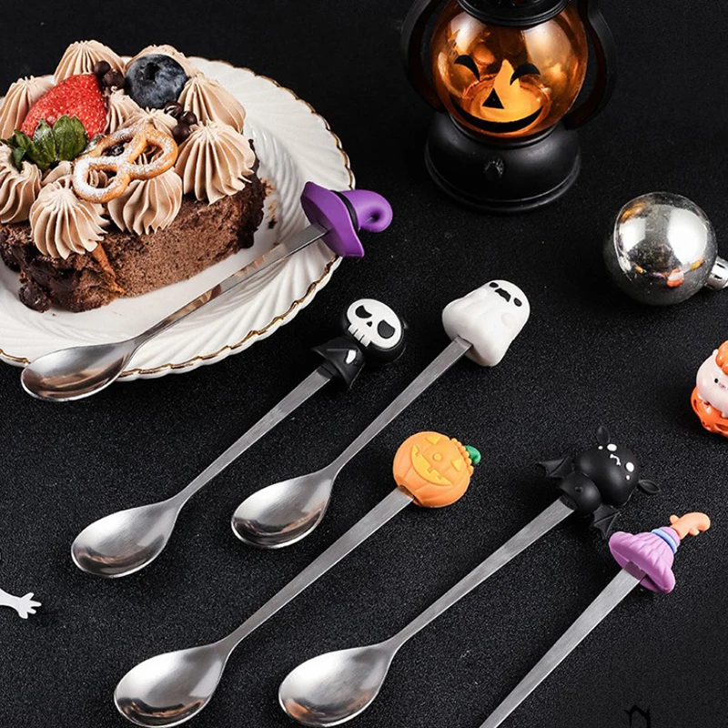 Halloween Gifts Stainless Coffee Spoons Fork Party Witch Ghost Witch Ghost Bat Dining-table Cutlery Party Supplies Souvenirs