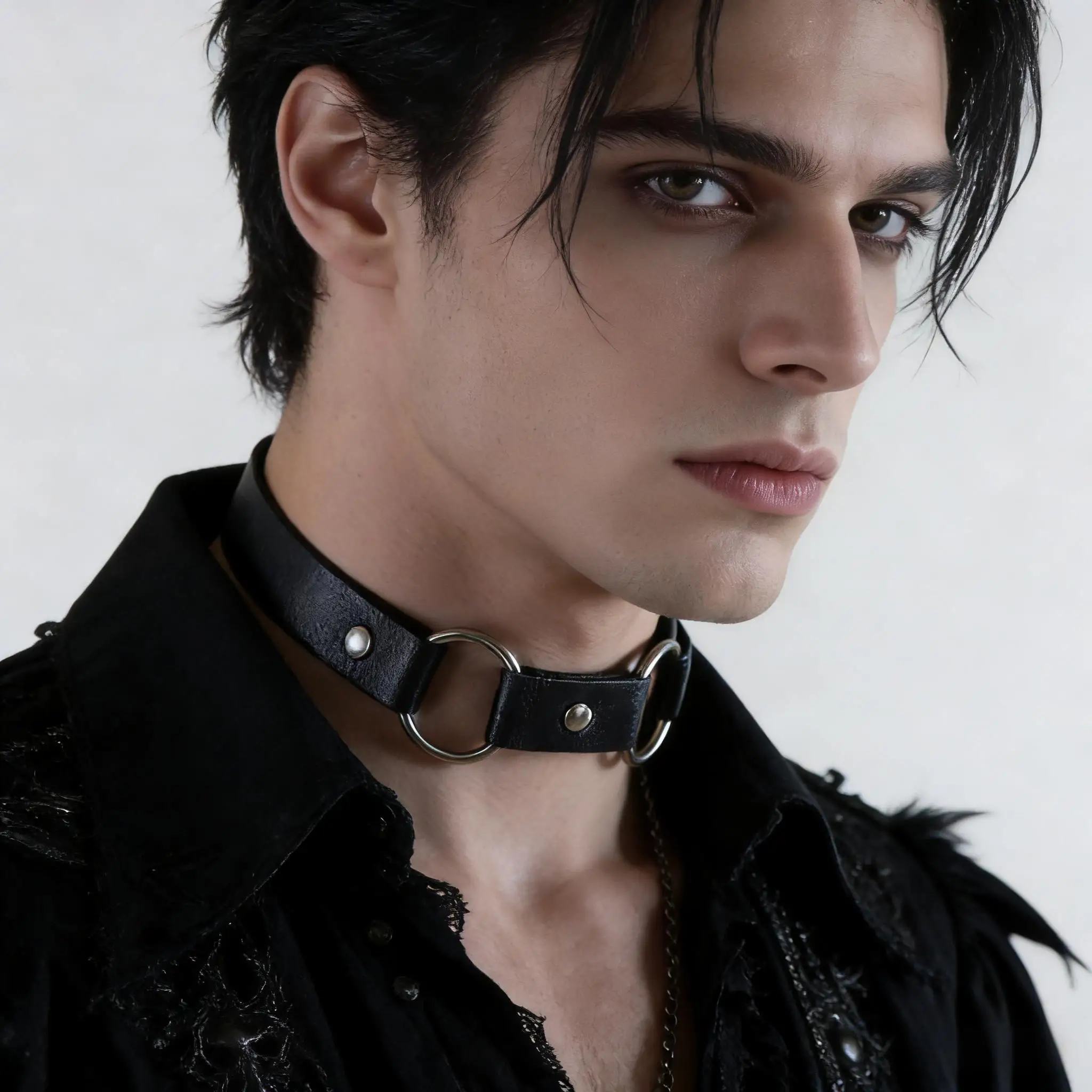Punk Gothic Round Decorative PU Leather Choker for Women and Men,Punk Necklace Y2K Choker