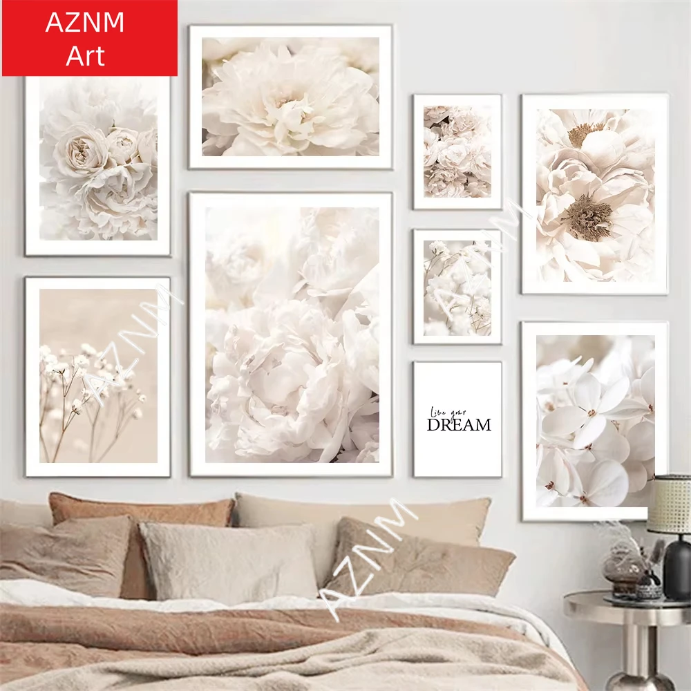 1PC Beige Plant Reed Dandelion Rose Peony Flowers Wall Art Posters And Prints Quotes Canvas Painting Pictures Living Home Decor