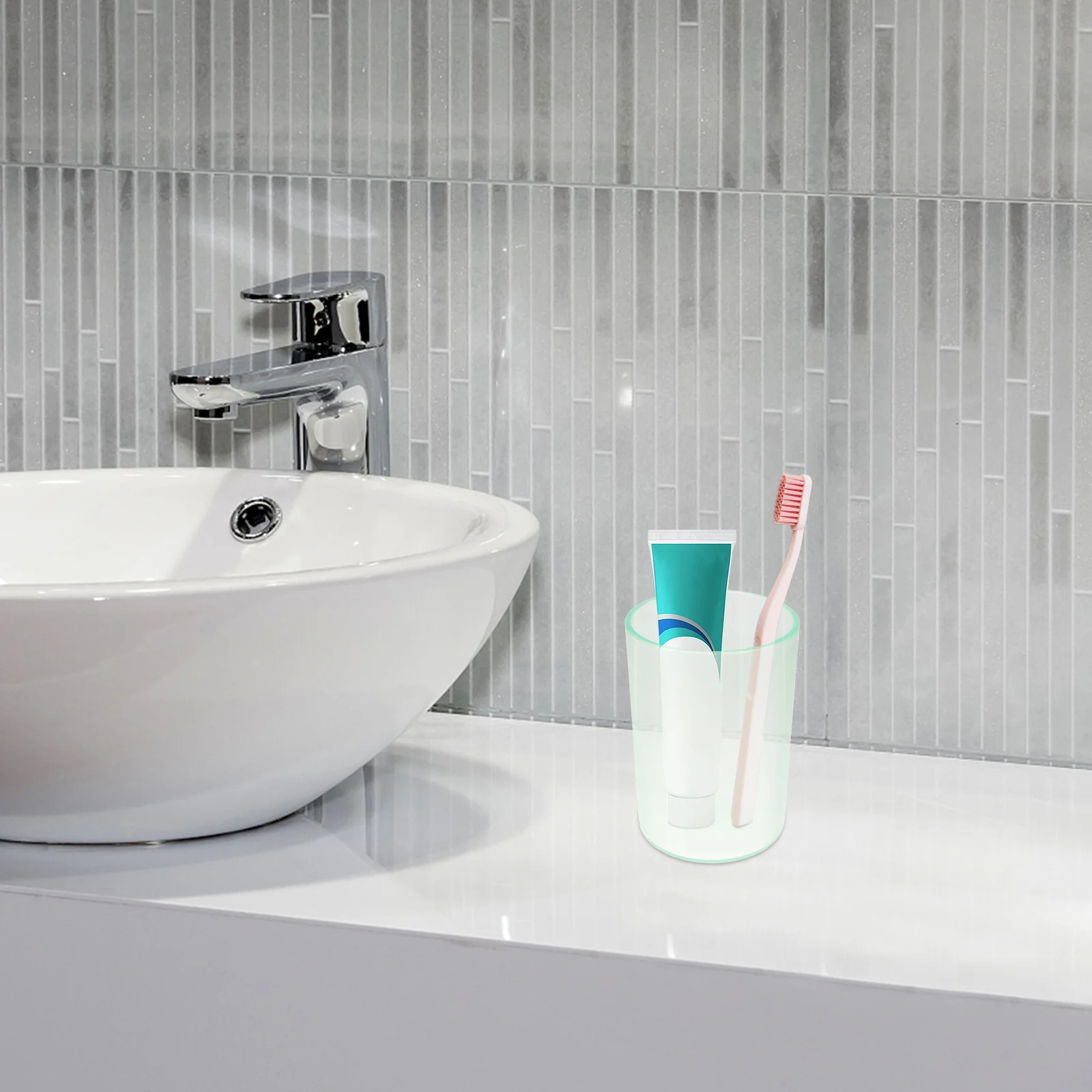 

Transparent Plastic Toothbrush Cup Stackable Tooth Brushing Mug for Bathroom Water Drink Coffee Cup Holder for Adults