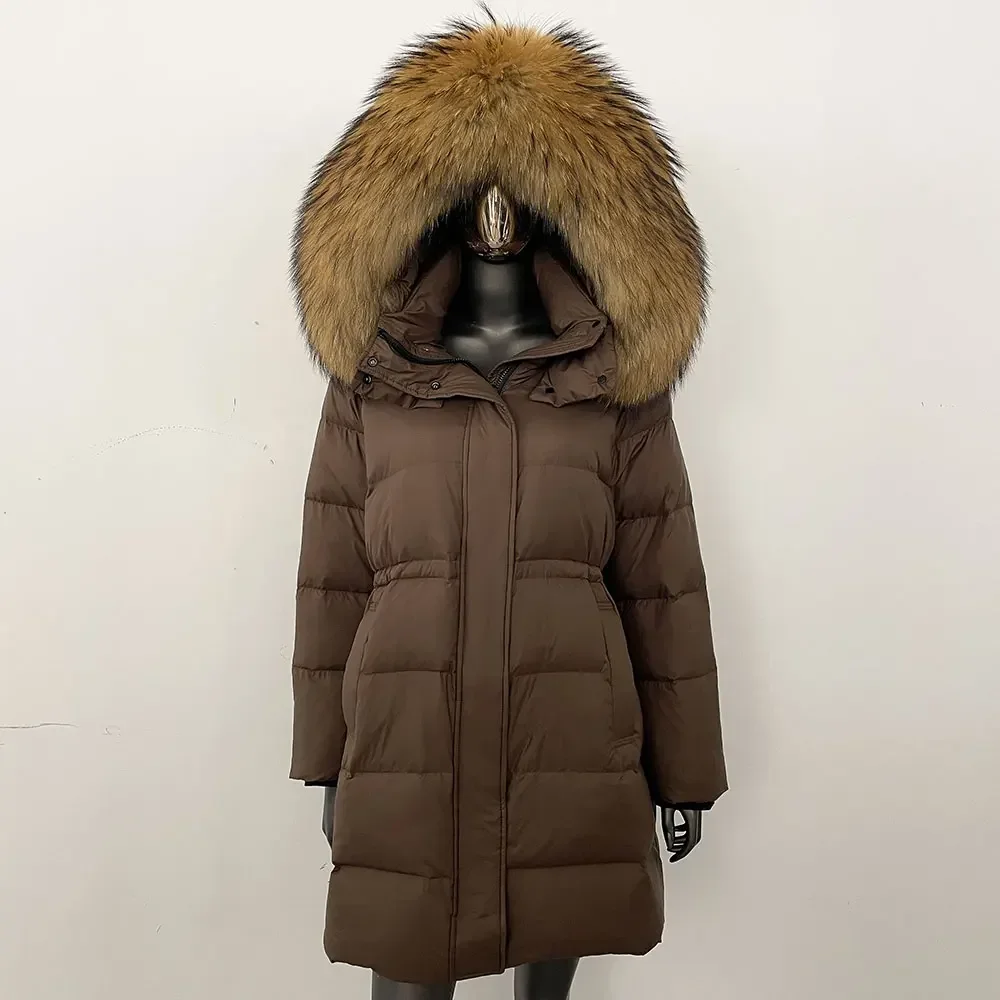 90% بطة أسفل معطف الإناث موضة مقنعين سترة منفوخة المرأة الشتاء كبير الطبيعية الراكون الفراء الدافئة الفراء الحقيقي أبلى الشارع