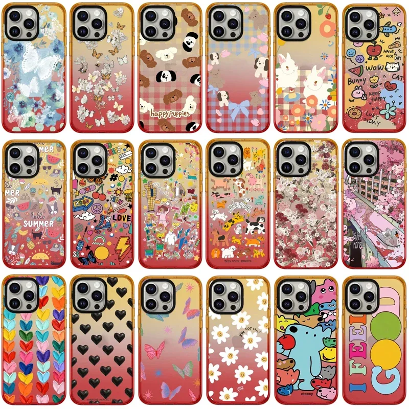 

2.5 Acrylic Peach Gradient Border Cartoon Phone Case Cover for IPhone 12 13 14 15 Pro Max Case