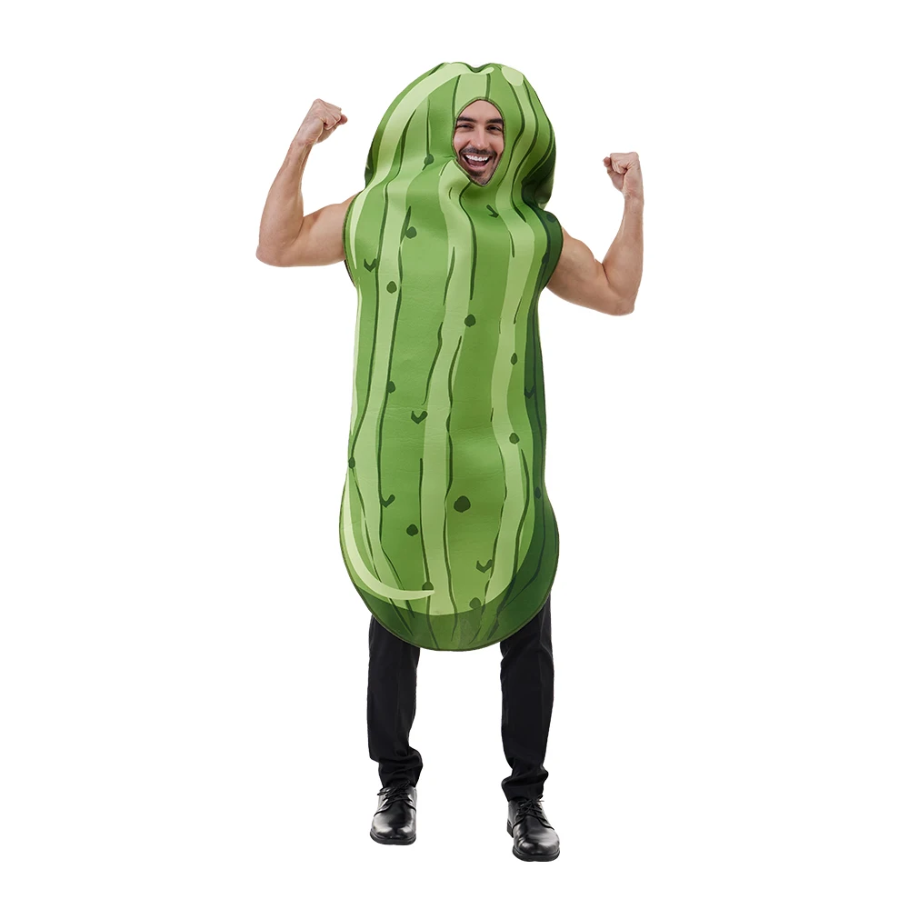 

2025 Funny Green Cucumbers Vegetable Halloween Pickle Costume Easy Pull On Costume for Men Carnival Easter Purim Fancy Dress