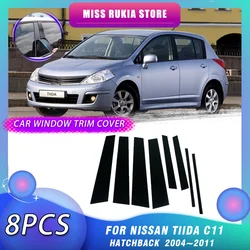 Car Window Trim Cover for Nissan Tiida C11 Hatchback 2004~2011 Carbon Fiber Black Pillar Posts Sticker Door Decal Accessories