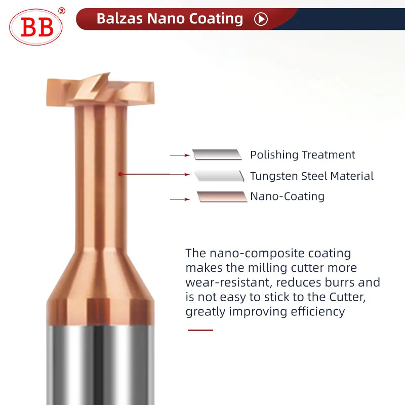 BB T Slot Milling Cutter Thickness 0.3 0.4 1.1-2.9mm Coated CNC Metal Steel Machining Tool Solid Carbide T Groove End Mill