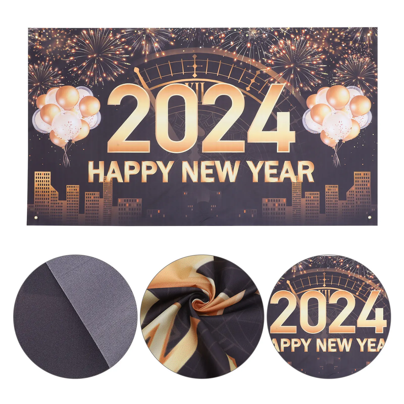 

Happy New Year Banner 2024 Background Cloth For Party Decorations Photography Backdrop Holiday Festive Hanging Tapestry