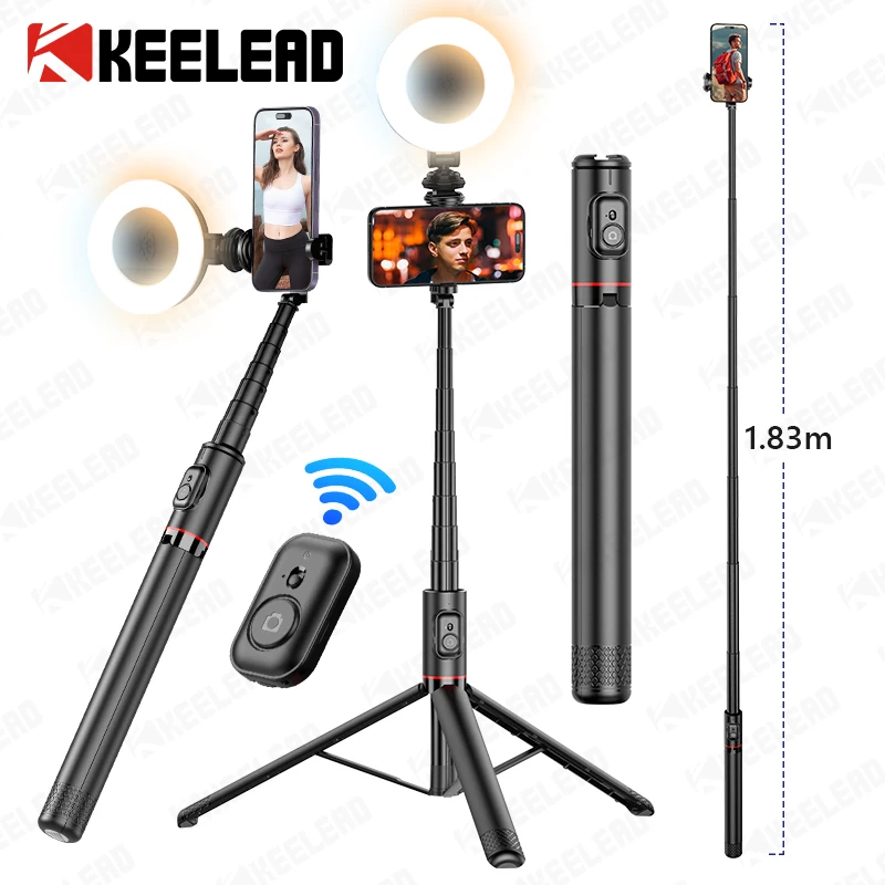 Portable 72 Inch Selfie Stick Tripod with Wireless Remote Cold Shoe,Stand for iPhone Mobile Phone Tiktok Live Streaming