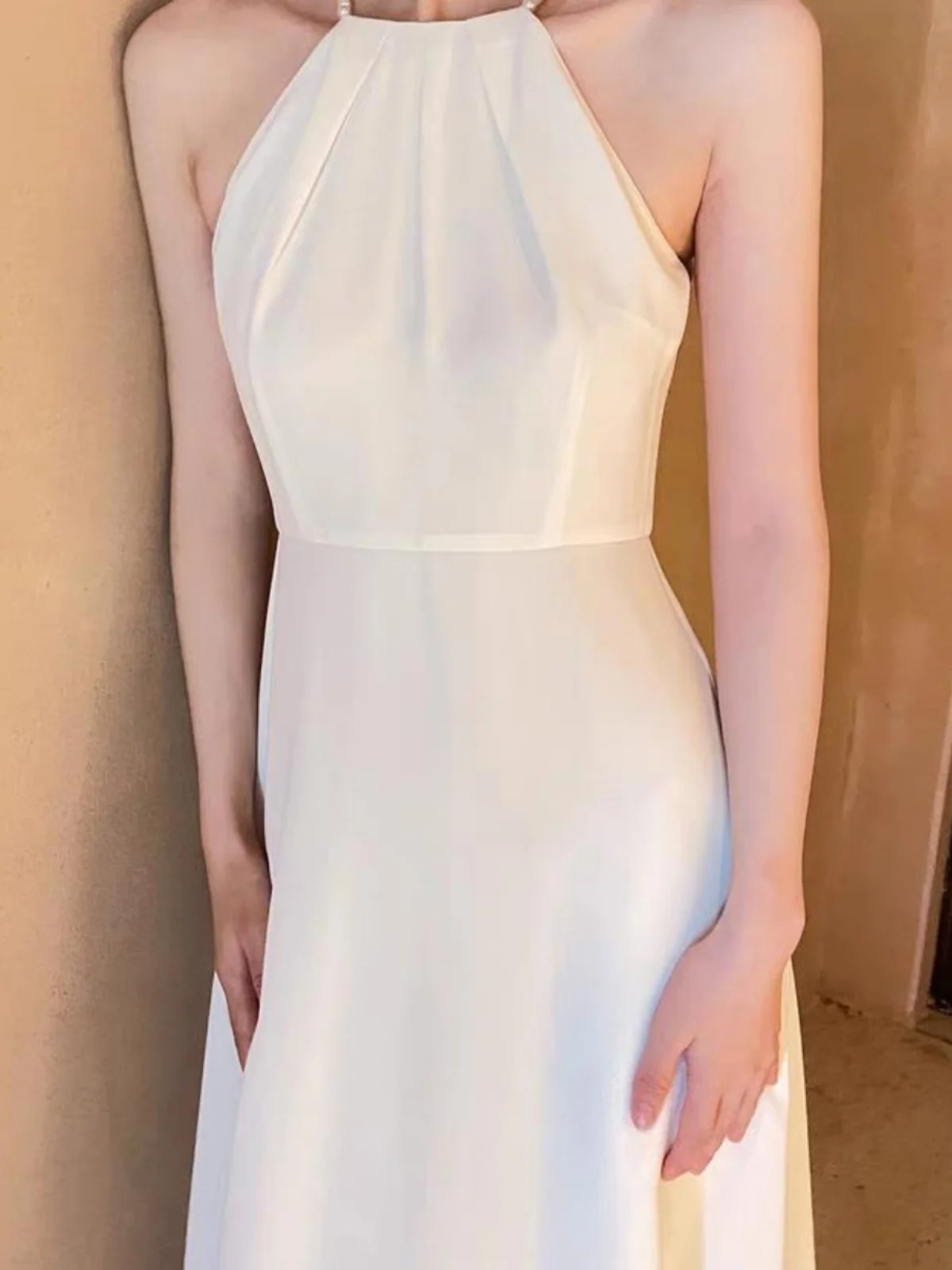 فستان زفاف طويل أنيق بخط عنق للسفر والتصوير الفوتوغرافي، ملابس تنحيف، ملابس يومية، فستان أبيض عتيق، بوليستر سباندكس