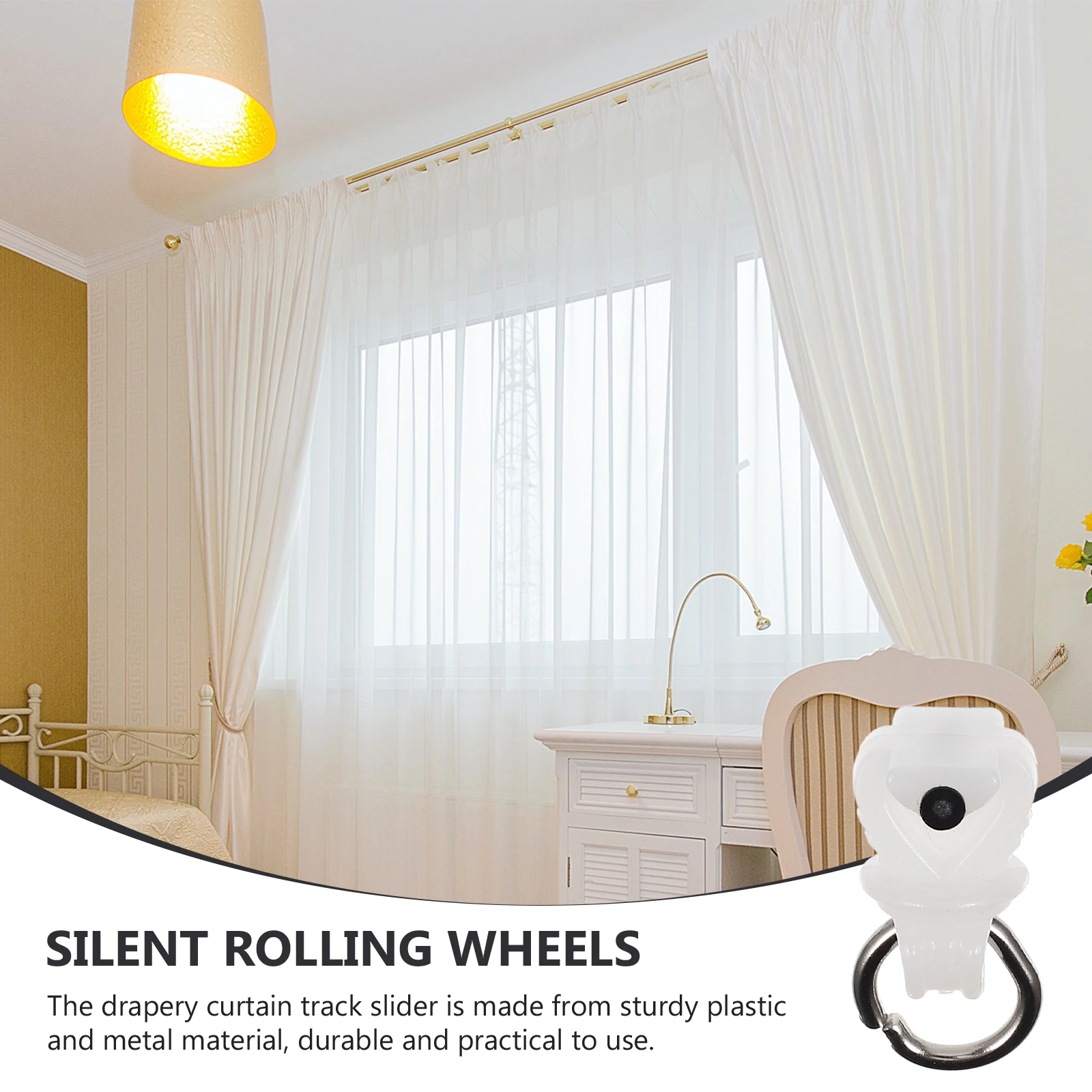 

100pcs Curtain Track Gliders Drapery Rail Sliding Carriers Wheeled Runners Smooth Metal Home Office Use