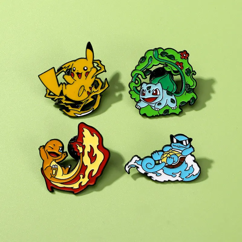 Ensemble d'épingles en émail Pokemon, 4 pièces, avec Pikachu et écureuil, Badges de broche en métal de dessin animé pour bijoux à la mode