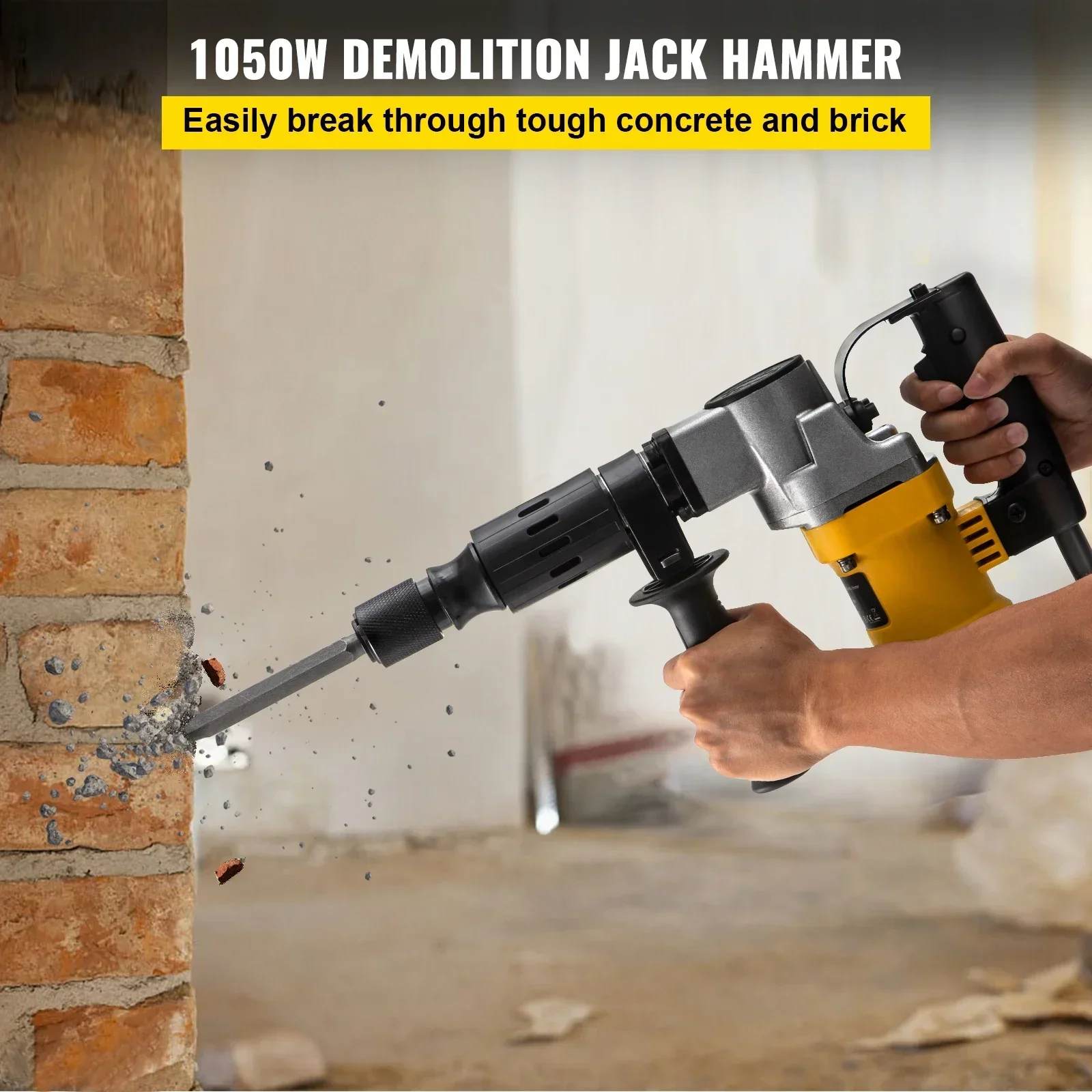 Demolition Hammer 1050W Jack Hammer Flat and Point Chisel  0.67' 9.5 Amp Corded Concrete Breaker Accepts SDS-Plus Bits