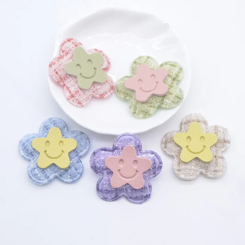 10Pcs 3.6cm Padded Flower with Smile Appliques for Clothes Hat Leggings Sewing Patches DIY Headwear Hair Clips Bow Accessories