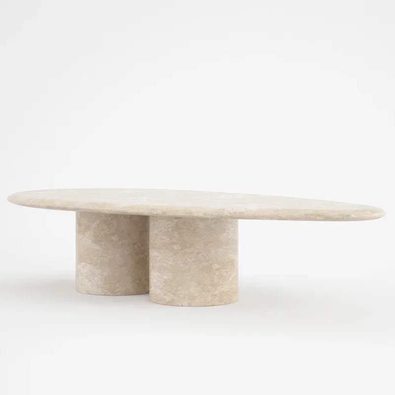 Nordic Modern Italian Style Living Room Stone Travertine Oval Coffee Table