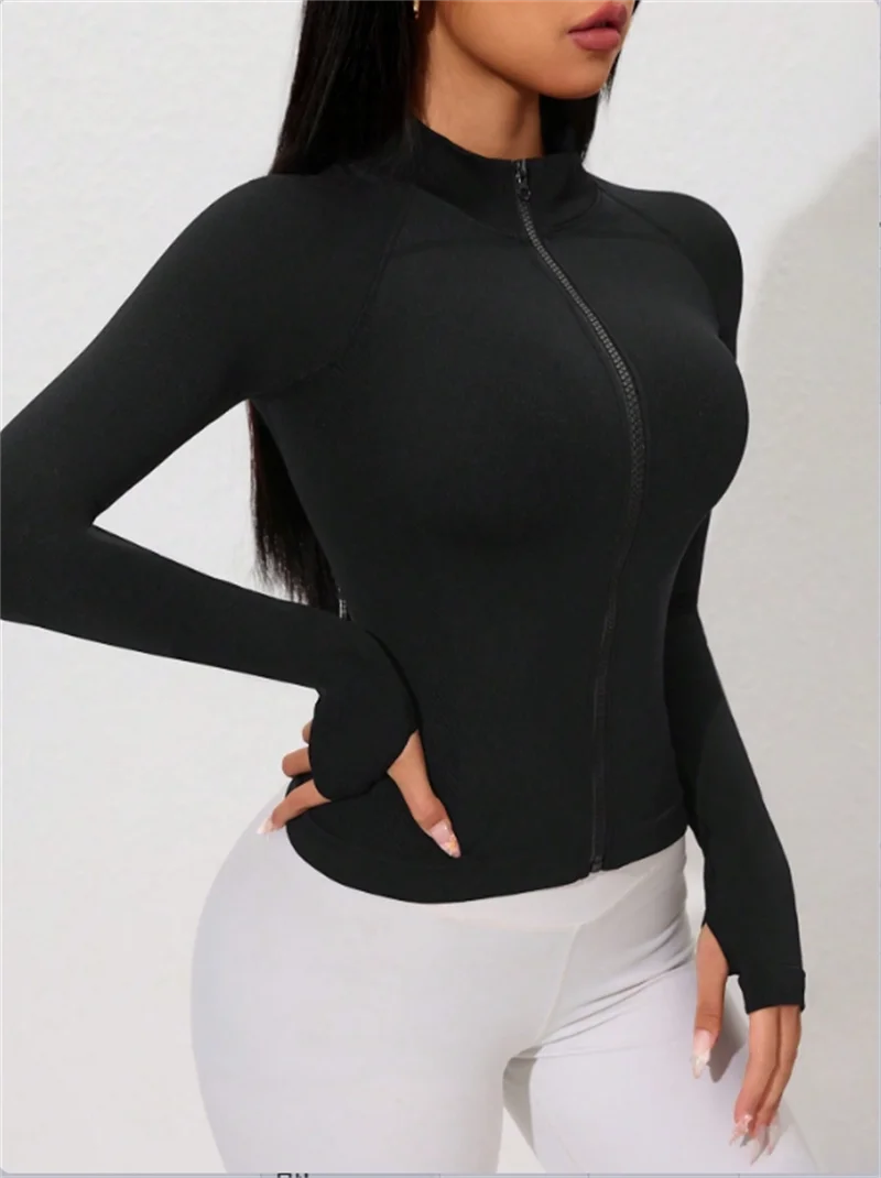 Ropa de mujer, abrigos, Sudadera con capucha con cremallera, chaquetas de Yoga elásticas, camisas de entrenamiento transpirables de malla hueca de manga larga para Fitness