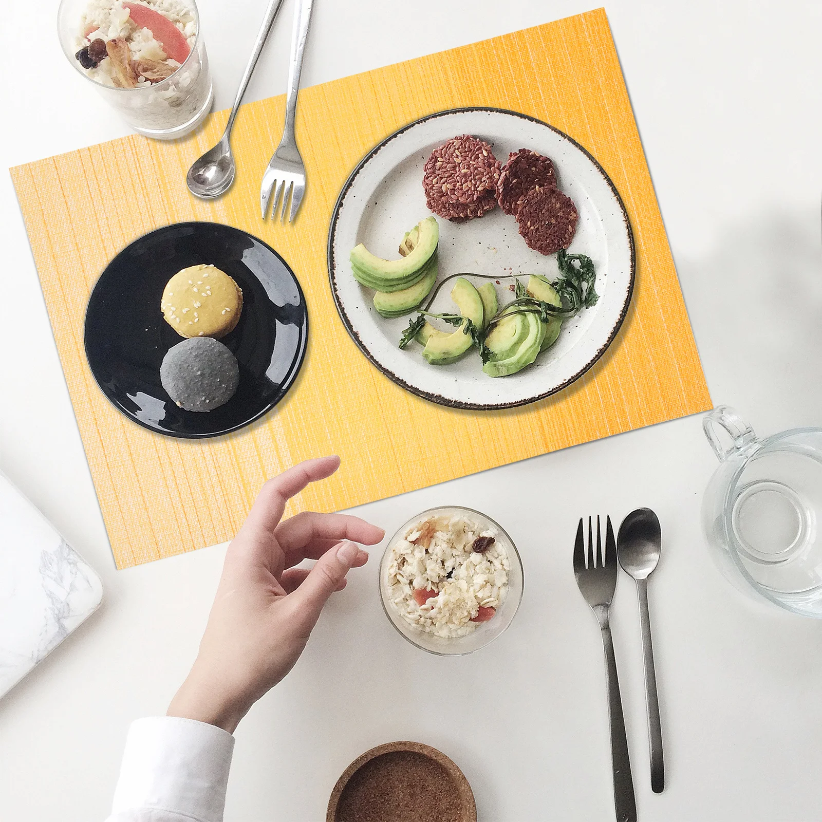 

6Pcs Home Place Mats Striped Rectangular PVC Polyester Anti-Scald Non-Slip Table Mats Dining Table Mat Protective Heat-Resistant