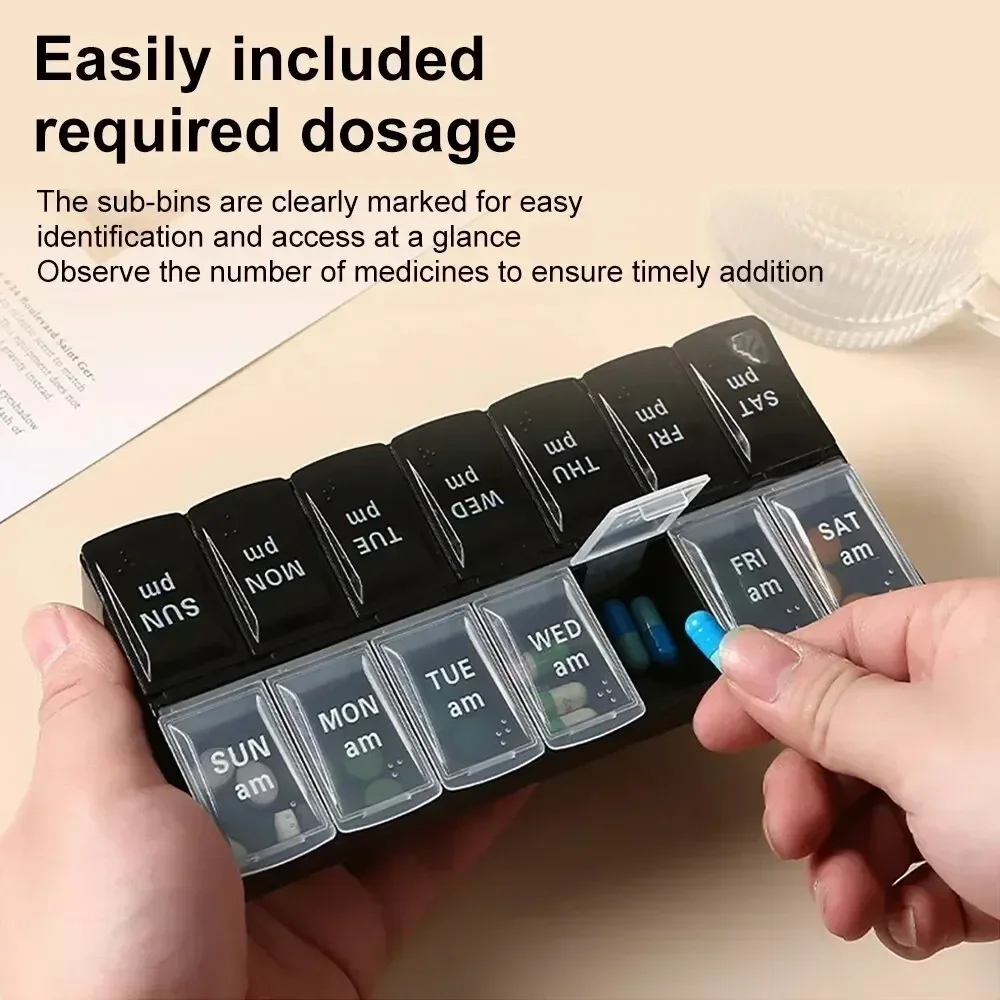 Double row 14 grid small pill box Braille pill capsule pill box Seven days a week morning and evening medication packaging