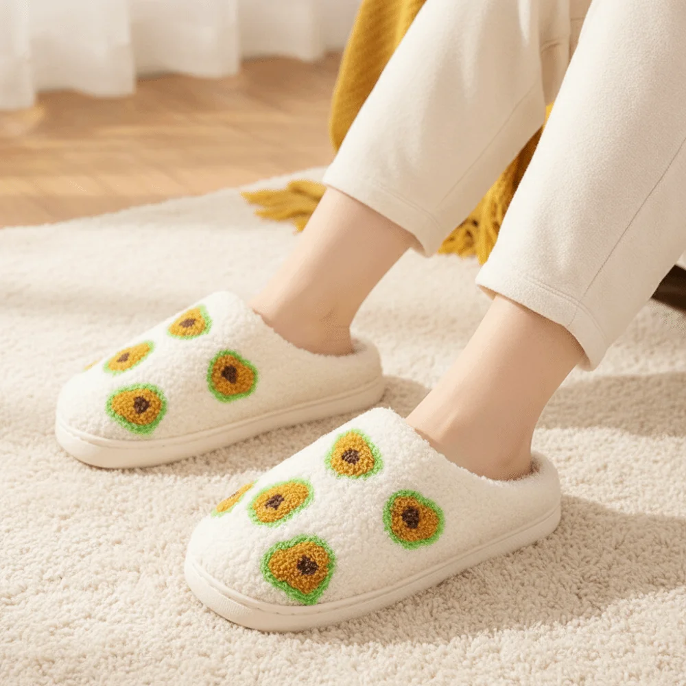 Cute Oranges Peaches Fruit Slippers Watermelon Non-slip Winter Fluffy Slippers Grapes Avocados Warm Soft Slippers Winter Gift
