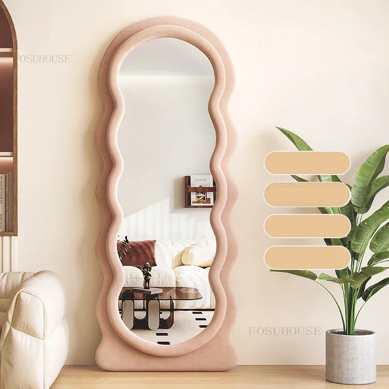 Wave Full-body Floor Mirror Home Special-shaped Decorative Mirrors Cream  Style Girls Fitting Dressing Mirror Room Decoration view 2