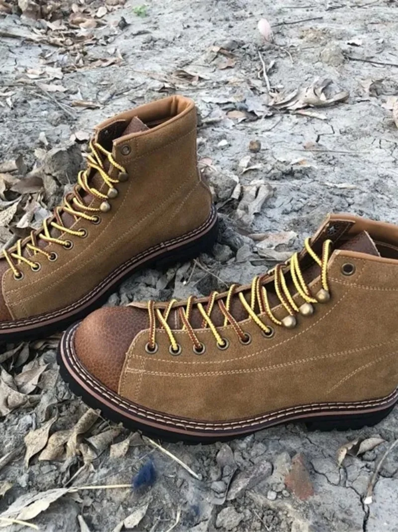 

Vintage American Retro Motorcycle Boots Boots Spring Autumn Men's Leather Patchwork ort Face Boots Wear Resistant Ca...