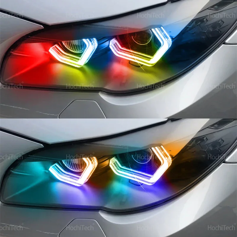 BMW 5シリーズ,f10,f11,f07,f18,rgb,ダイナミック,エンジェルアイ,LED,アプリケーション制御,シーケンシャル,流れる,カーリング,2010-17用のマルチカラーリング