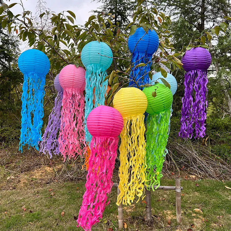 lovely jellyfish paper lanterns 25cm mermaid birthday decoration colorful hanging lights marine theme decoration party supplies